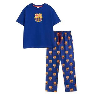 FC Barcelona Mens Crest Short-Sleeved Long Pyjama Set / Blue